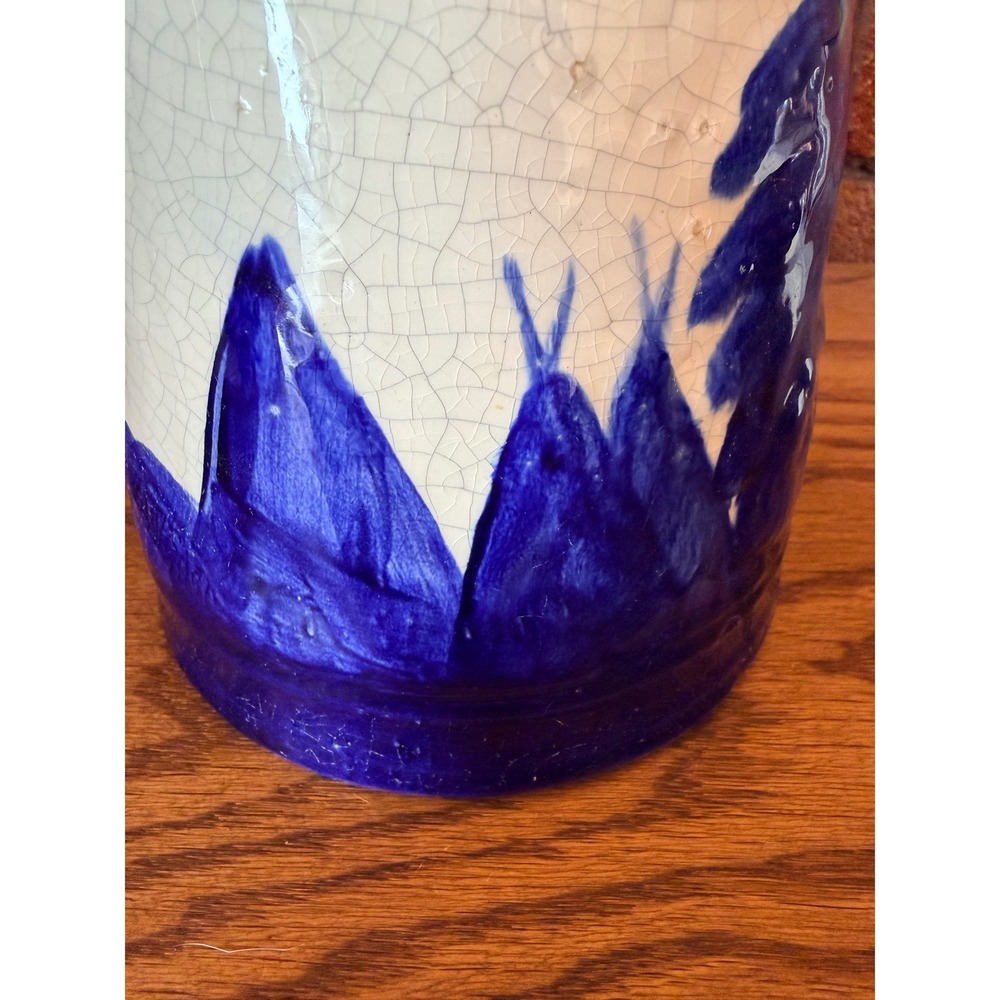 Vintage Old Sleepy Eye-style pitcher, cobalt and cream crackle glaze, 7.5" tall - Picture 7 of 10